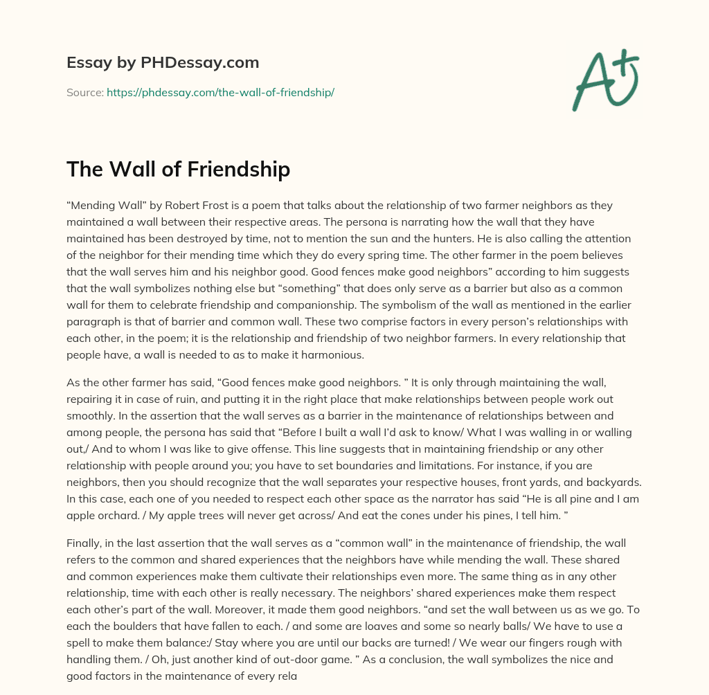 The Wall of Friendship essay