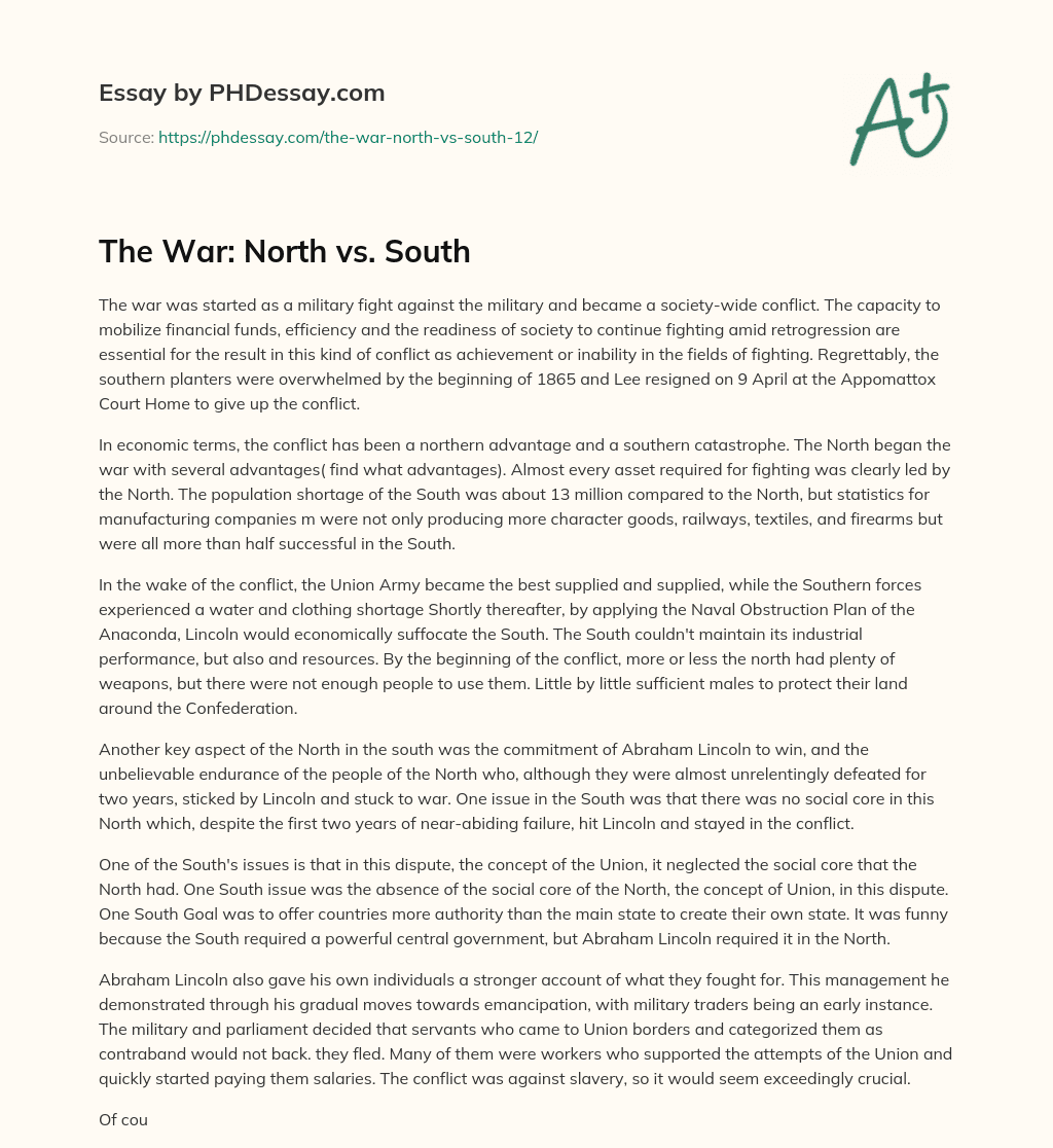 The War: North vs. South essay