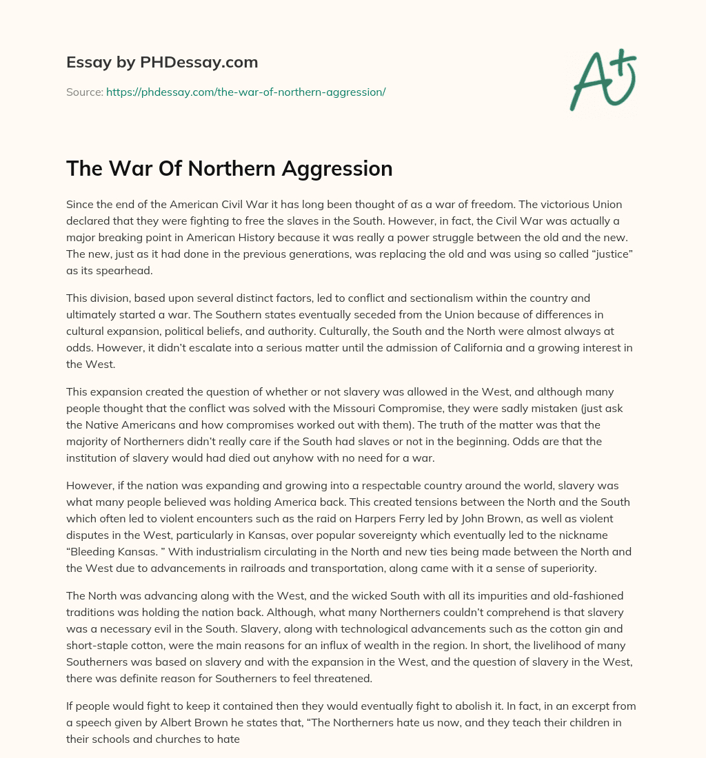 the-war-of-northern-aggression-phdessay