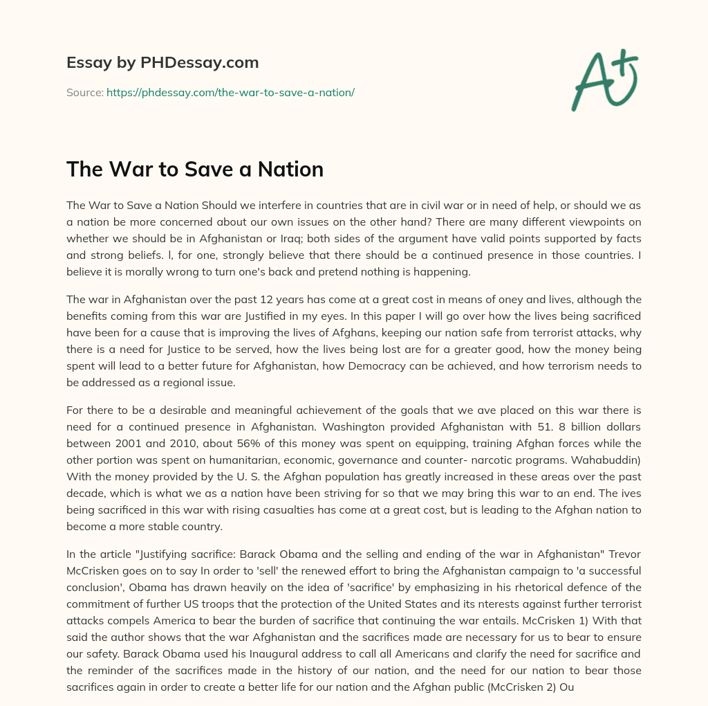 The War to Save a Nation essay
