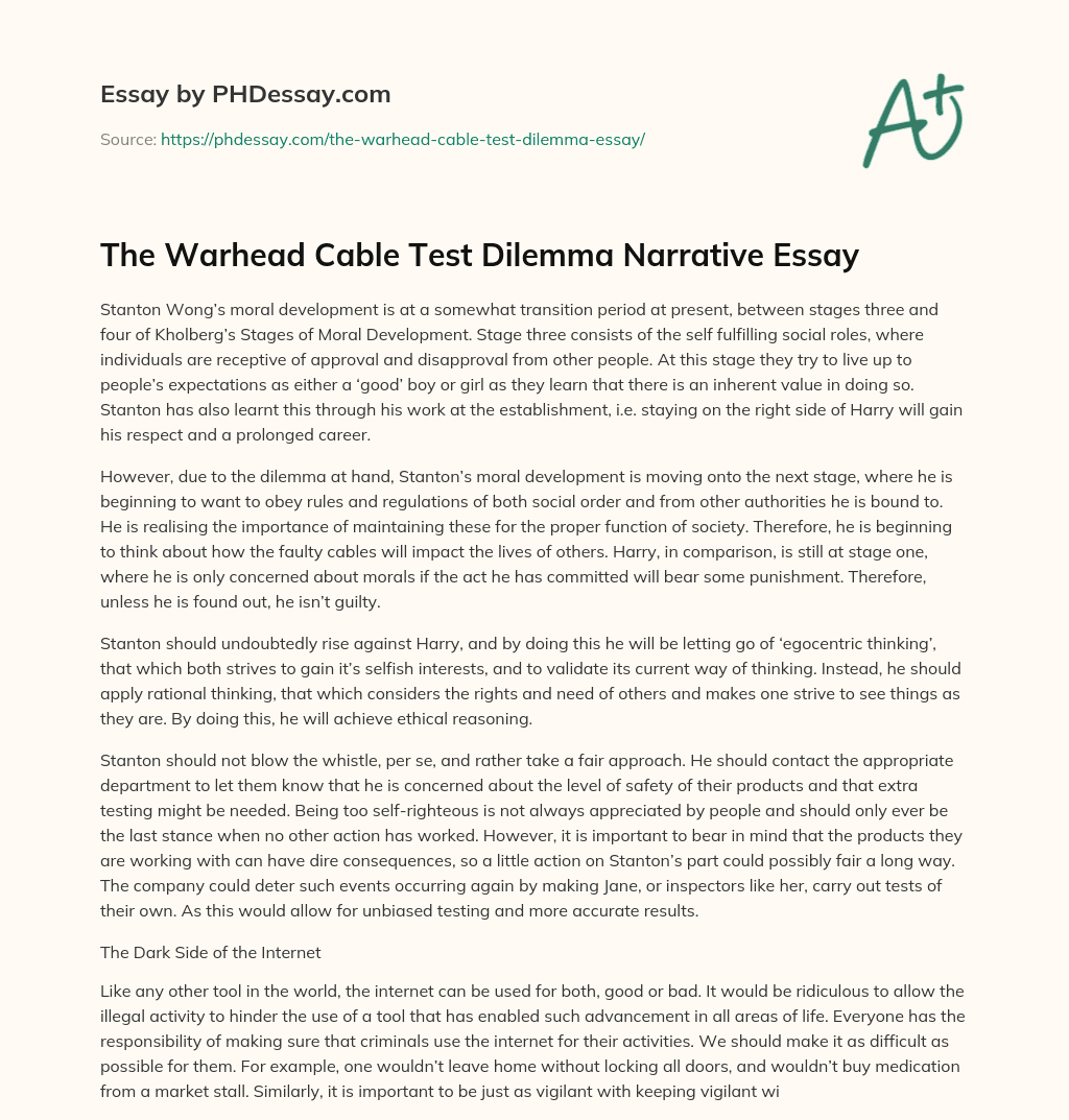 The Warhead Cable Test Dilemma Narrative Essay essay