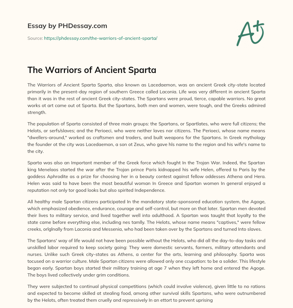 The Warriors of Ancient Sparta essay