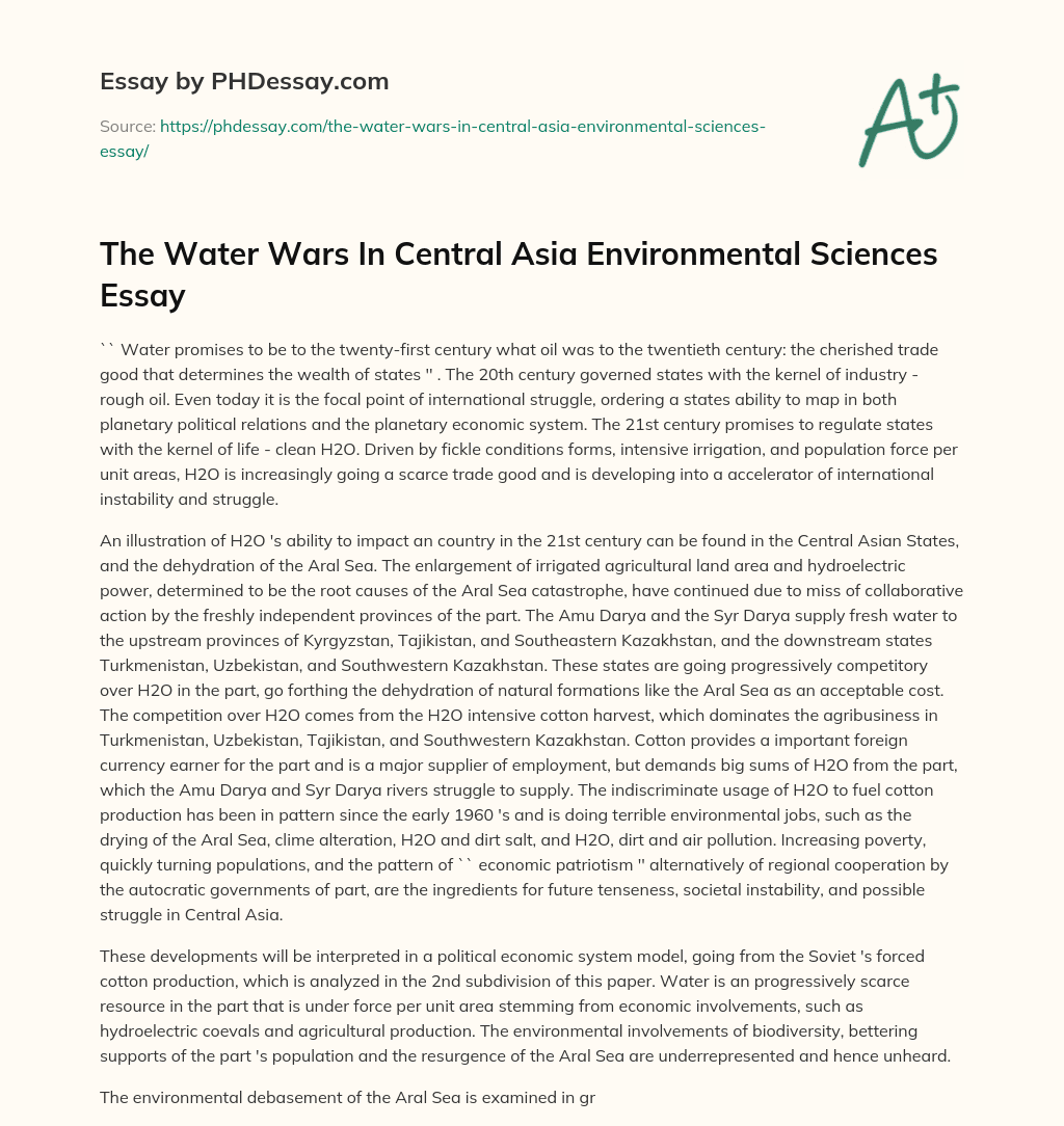The Water Wars In Central Asia Environmental Sciences Essay essay