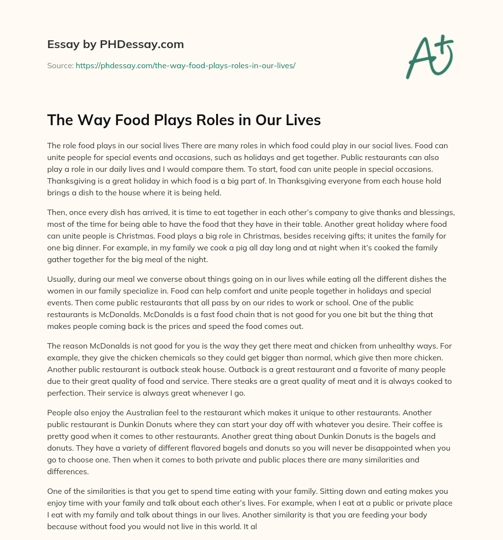 The Way Food Plays Roles in Our Lives essay