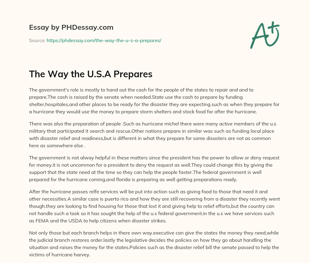 The Way the U.S.A Prepares essay