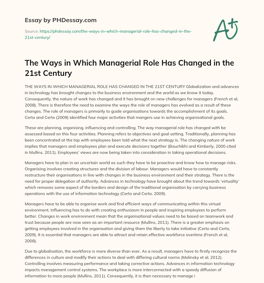 The Ways in Which Managerial Role Has Changed in the 21st Century essay