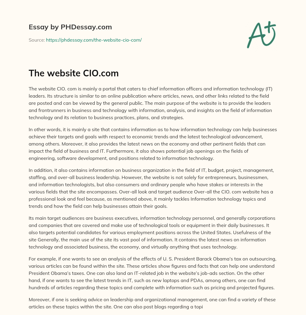 The website CIO.com essay