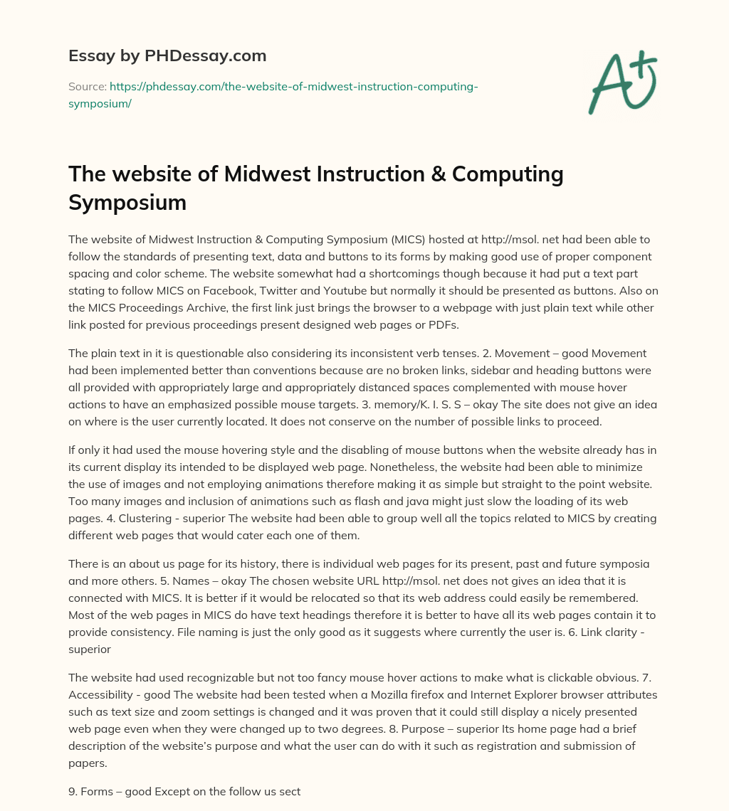 The website of Midwest Instruction & Computing Symposium essay