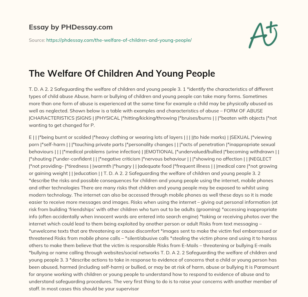 The Welfare Of Children And Young People essay