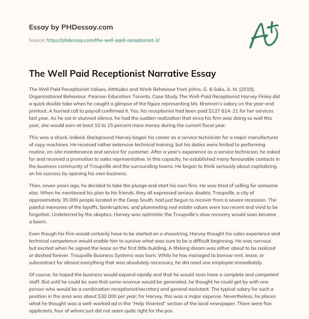The Well Paid Receptionist Narrative Essay essay