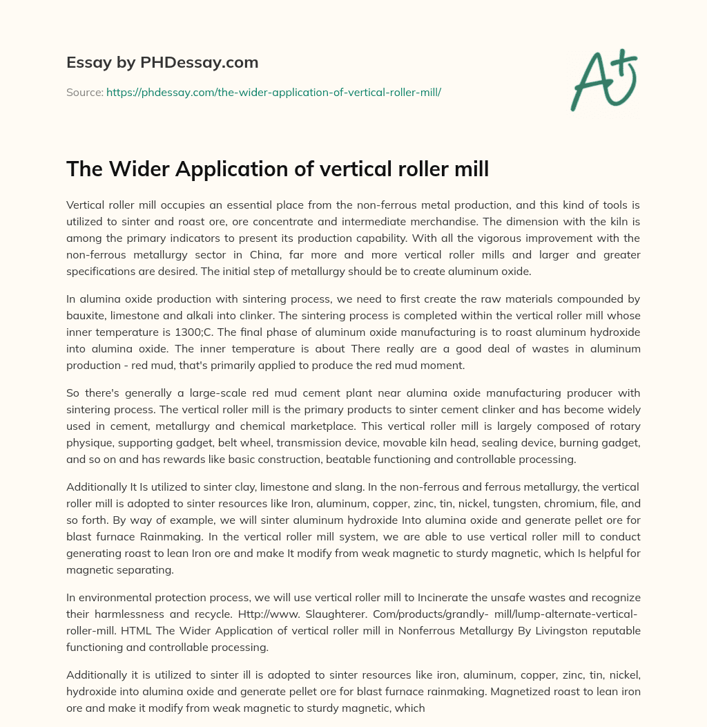 The Wider Application of vertical roller mill essay