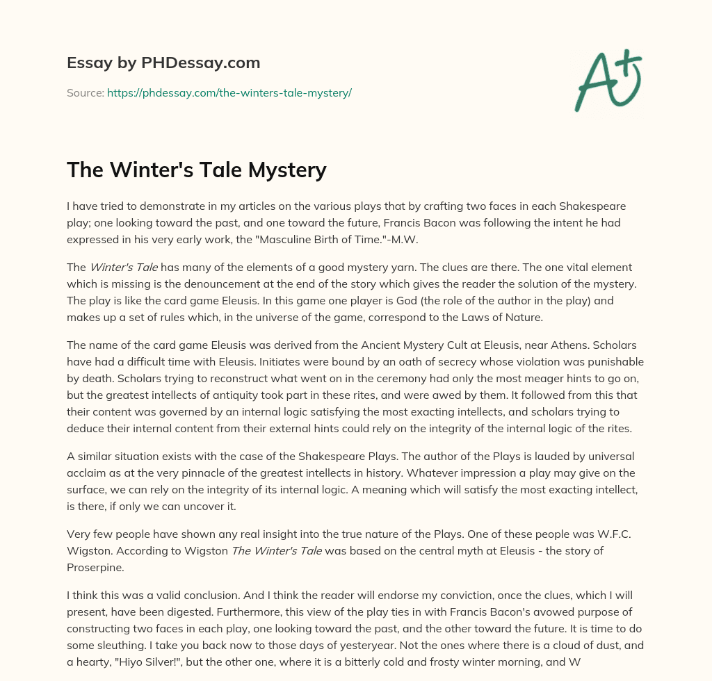 The Winter’s Tale Mystery essay