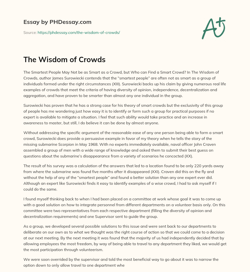The Wisdom of Crowds essay
