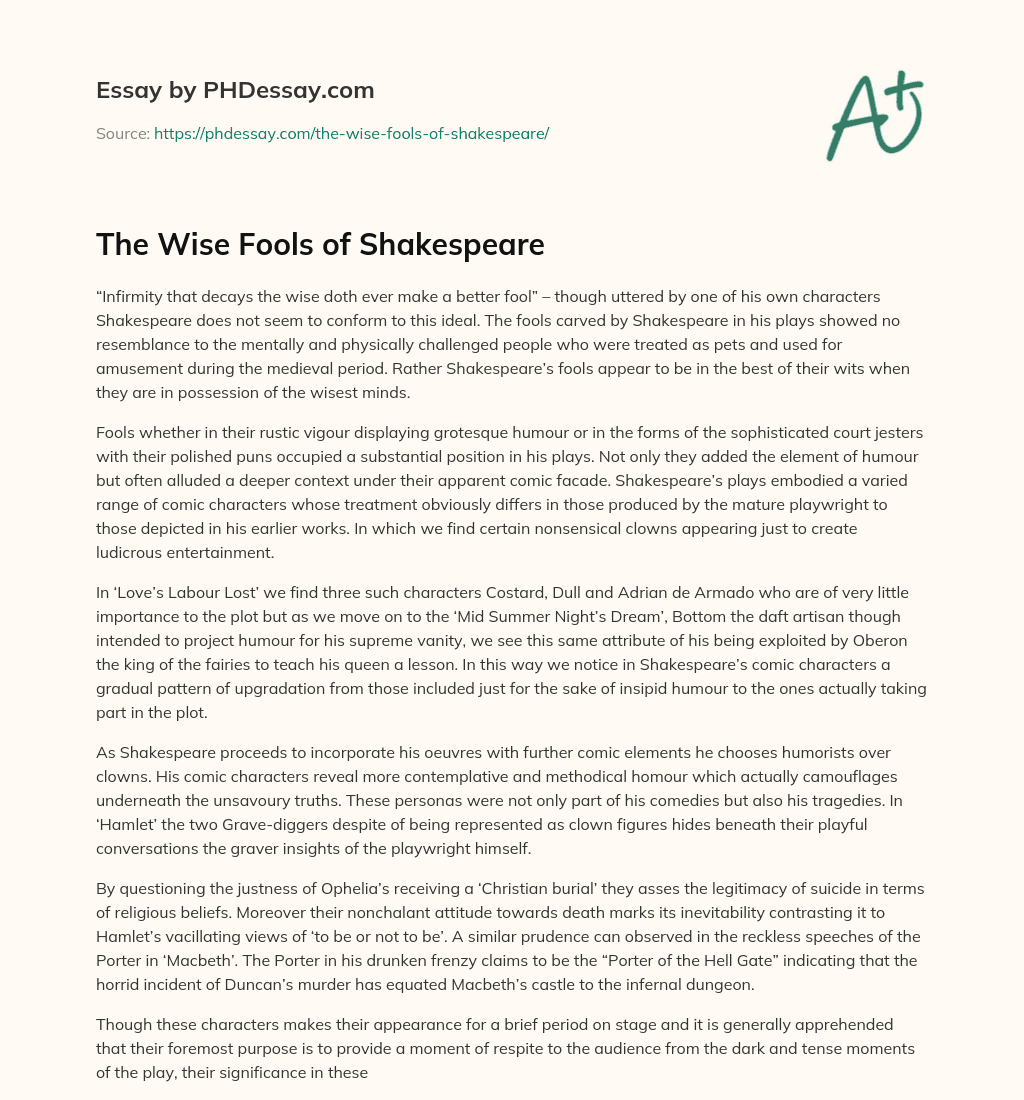 The Wise Fools of Shakespeare essay