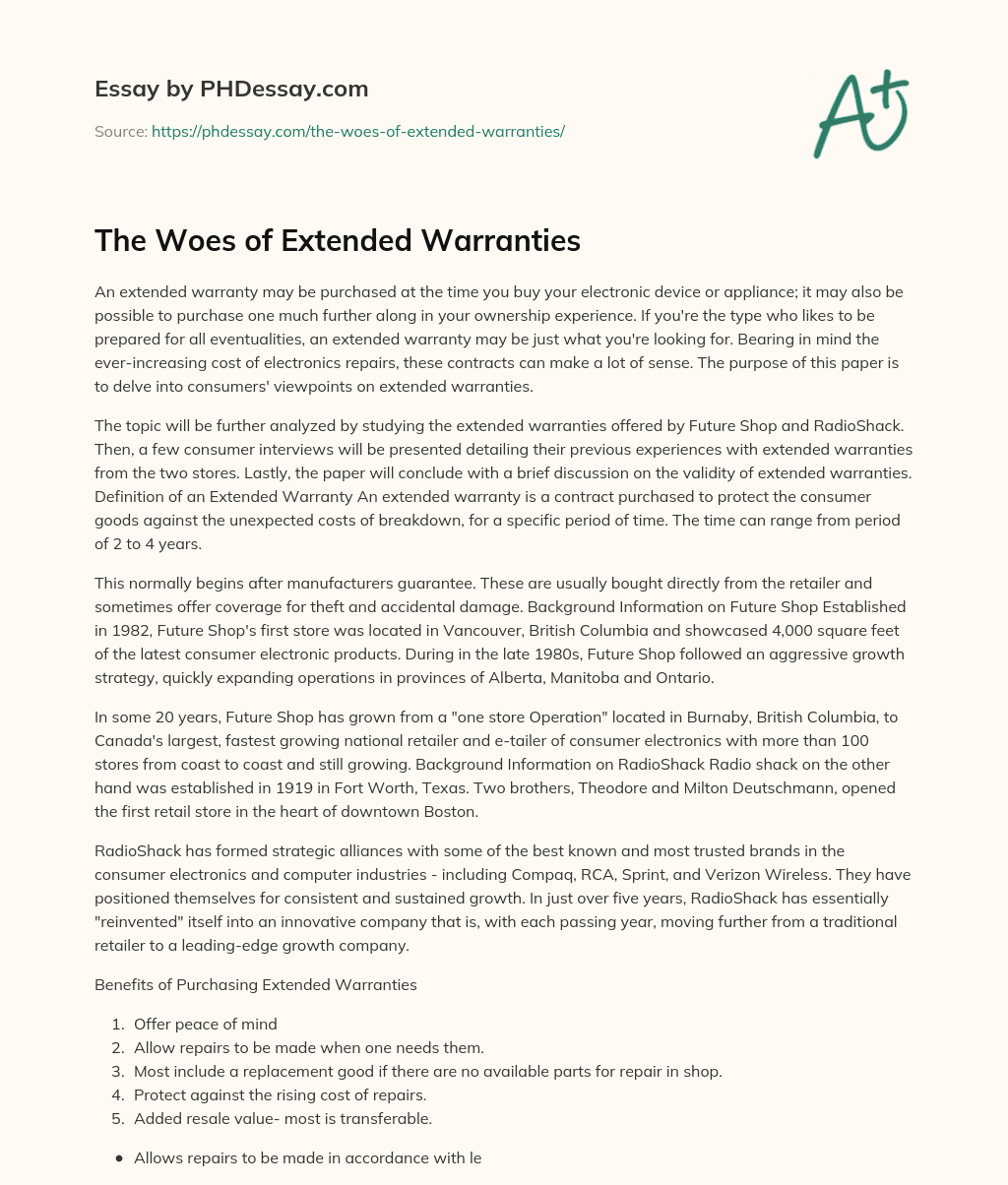 The Woes of Extended Warranties essay