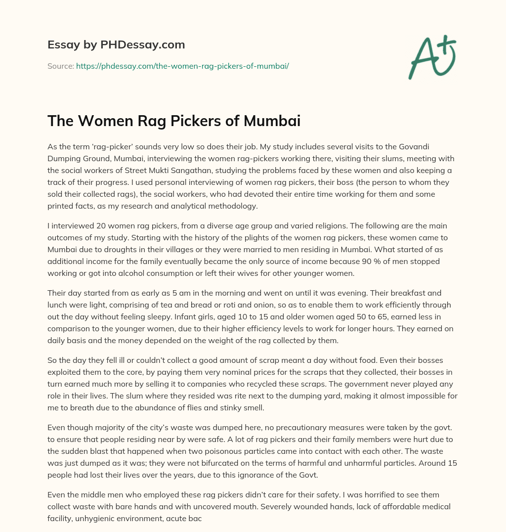 The Women Rag Pickers Of Mumbai Essay Example