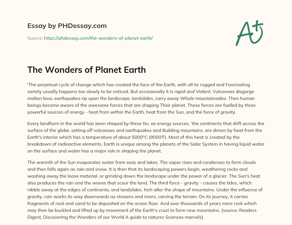 The Wonders of Planet Earth essay