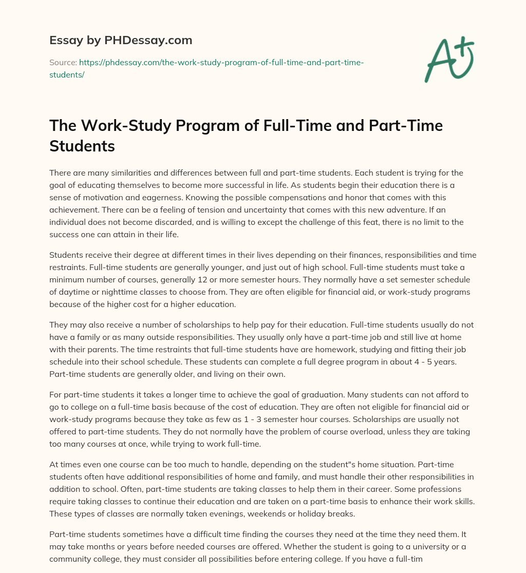 The Work-Study Program of Full-Time and Part-Time Students essay