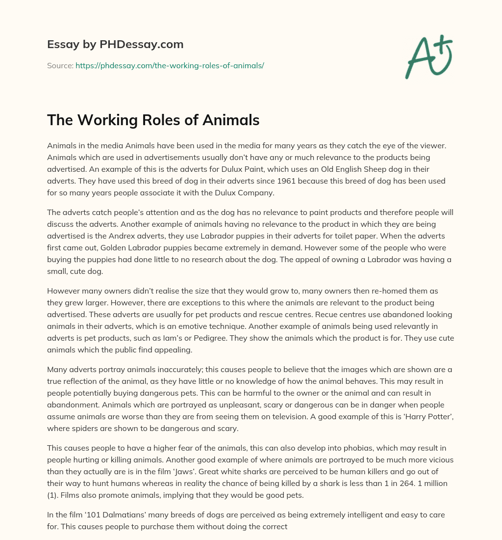 The Working Roles of Animals essay