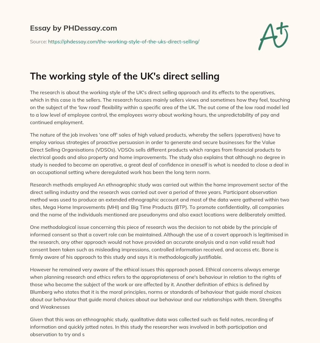 The working style of the UK’s direct selling essay