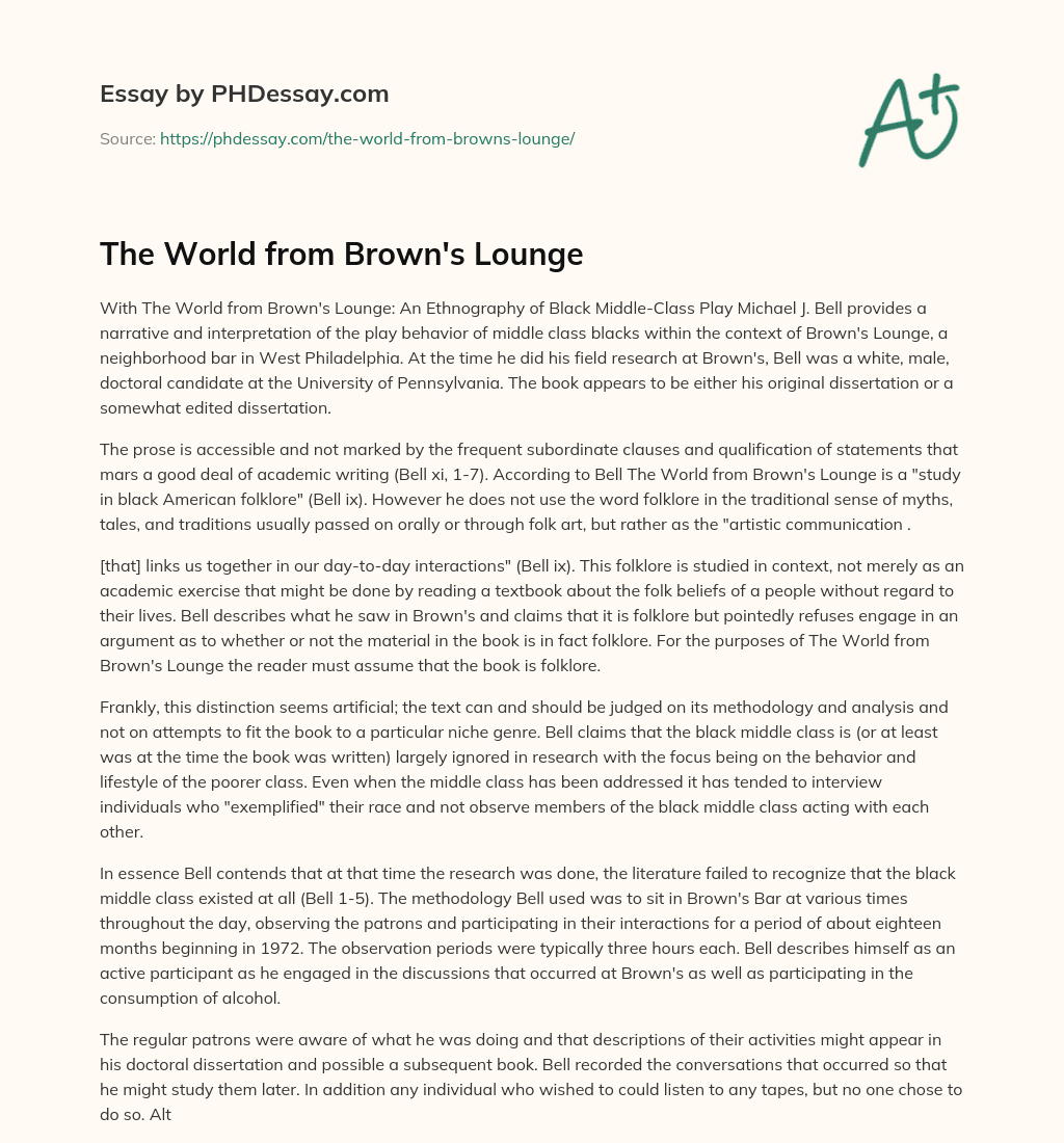 The World from Brown’s Lounge essay