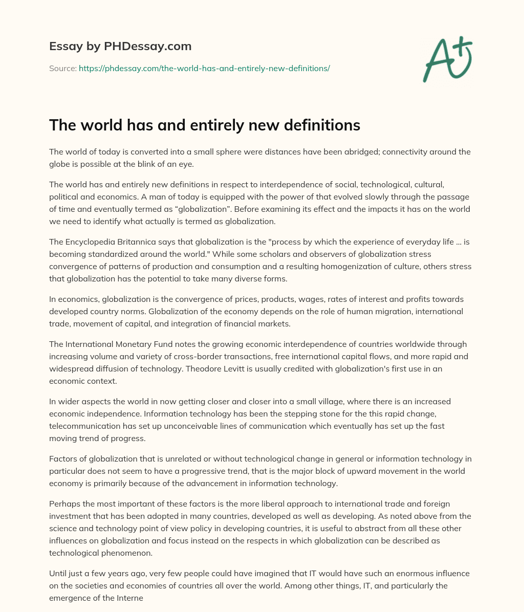The world has and entirely new definitions essay