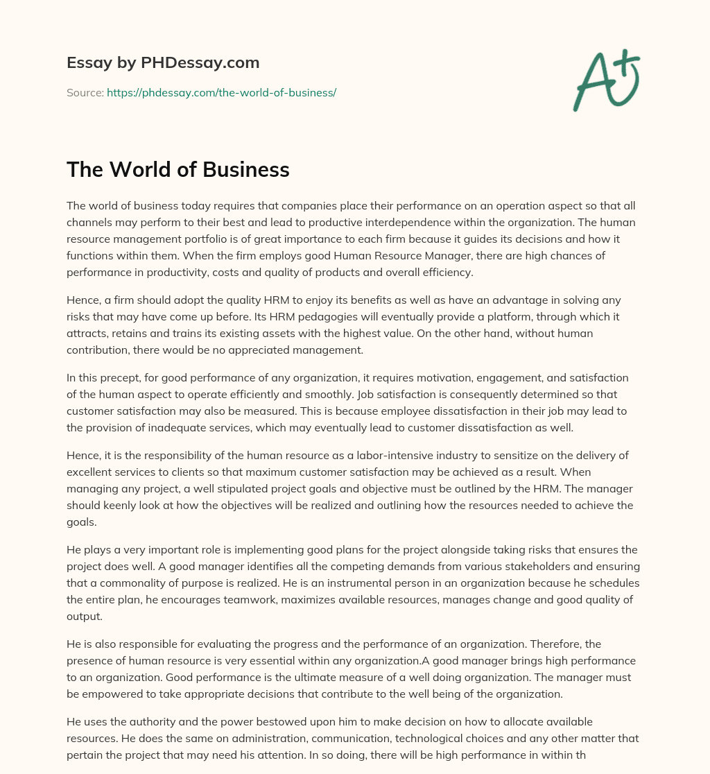 The World of Business essay