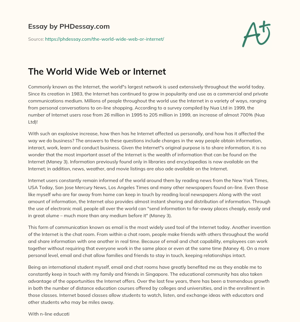 The World Wide Web or Internet essay