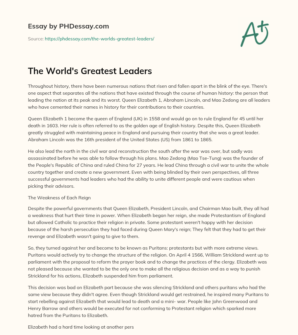 The World’s Greatest Leaders essay