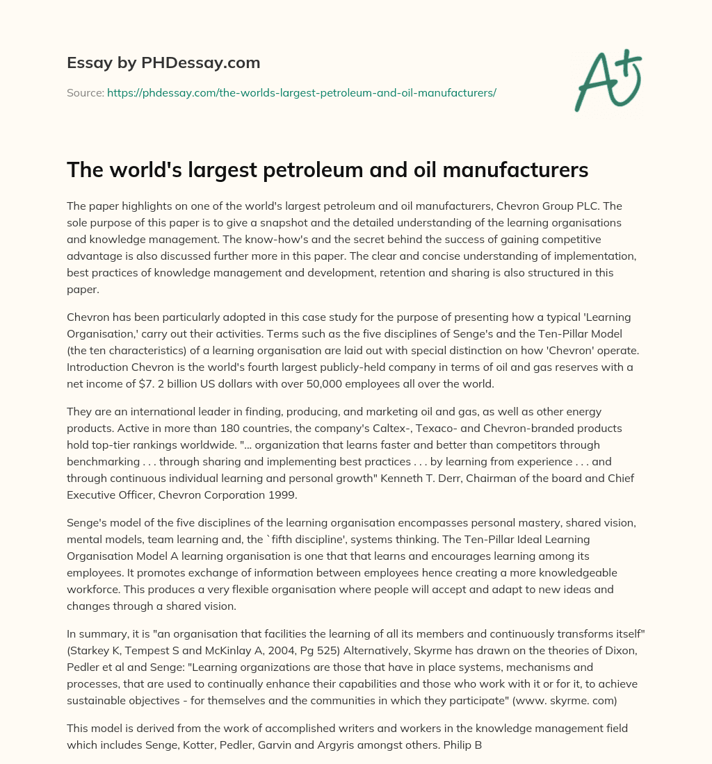 The world’s largest petroleum and oil manufacturers essay