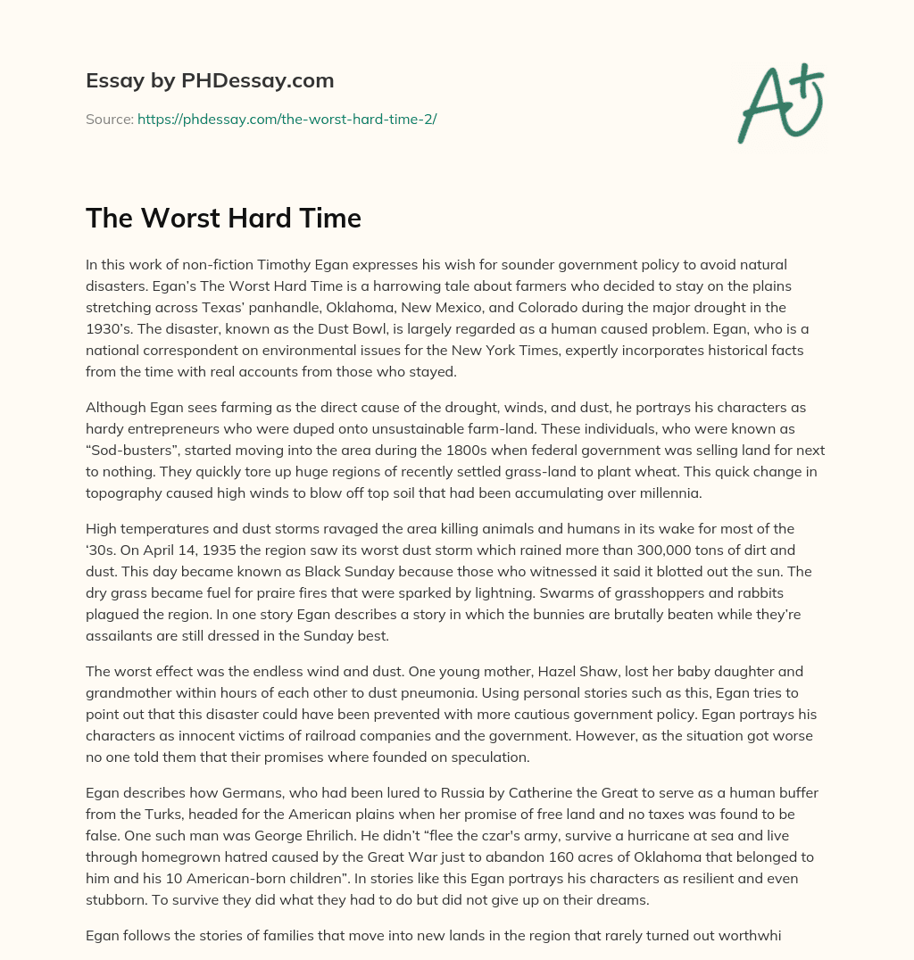 The Worst Hard Time essay