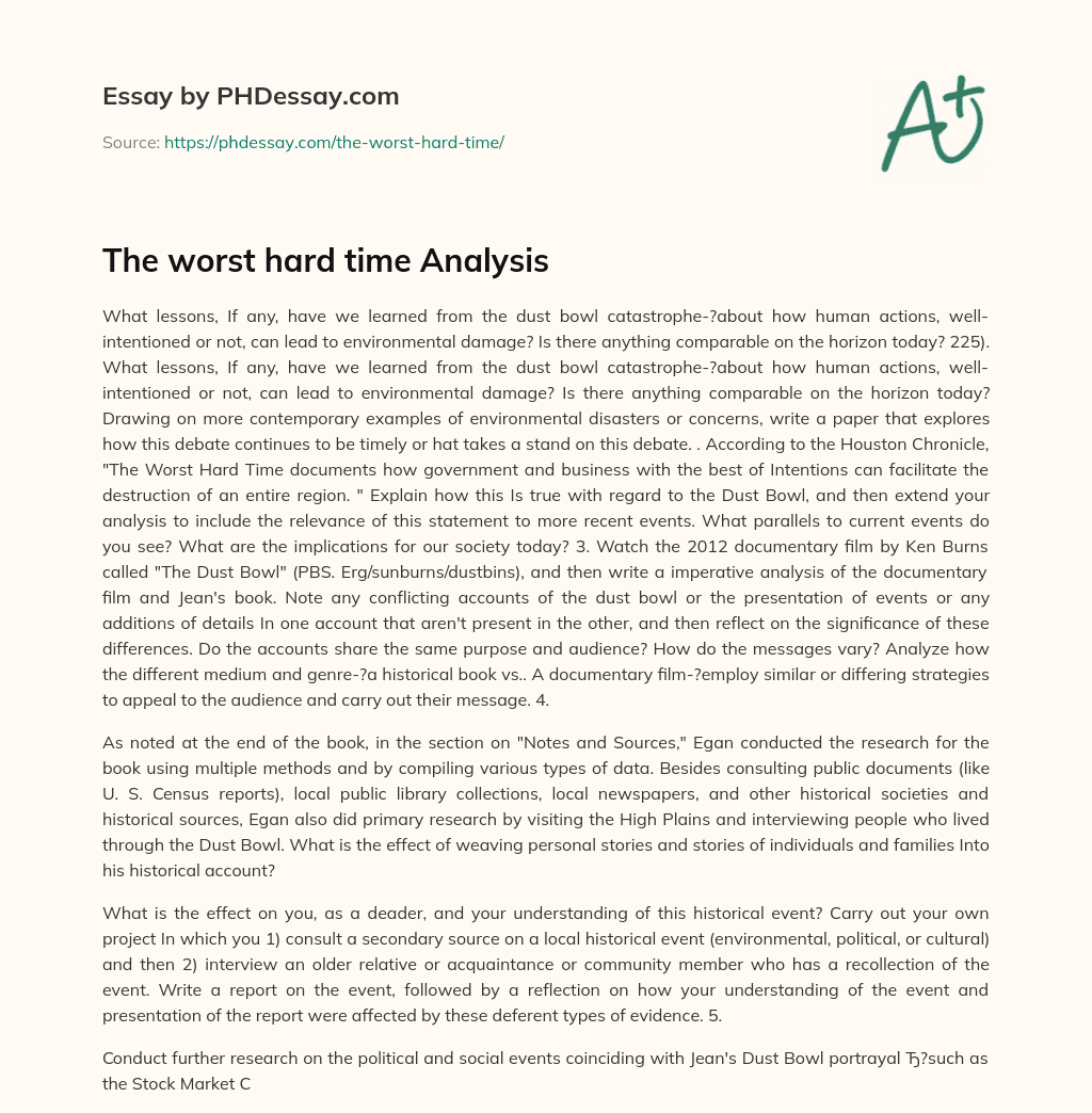 The worst hard time Analysis essay