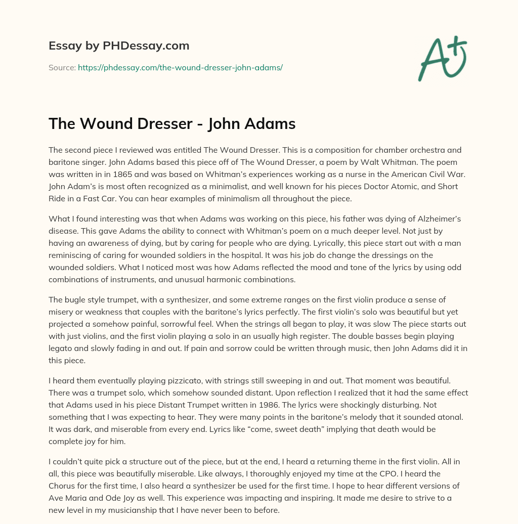 The Wound Dresser – John Adams essay