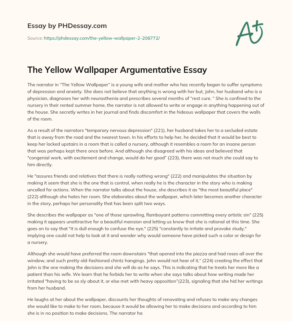 argumentative thesis for the yellow wallpaper