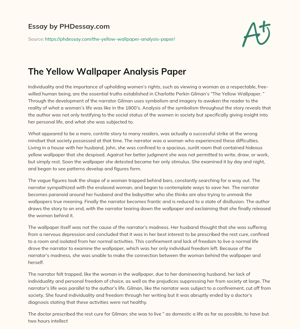 The Yellow Wallpaper Analysis Paper essay