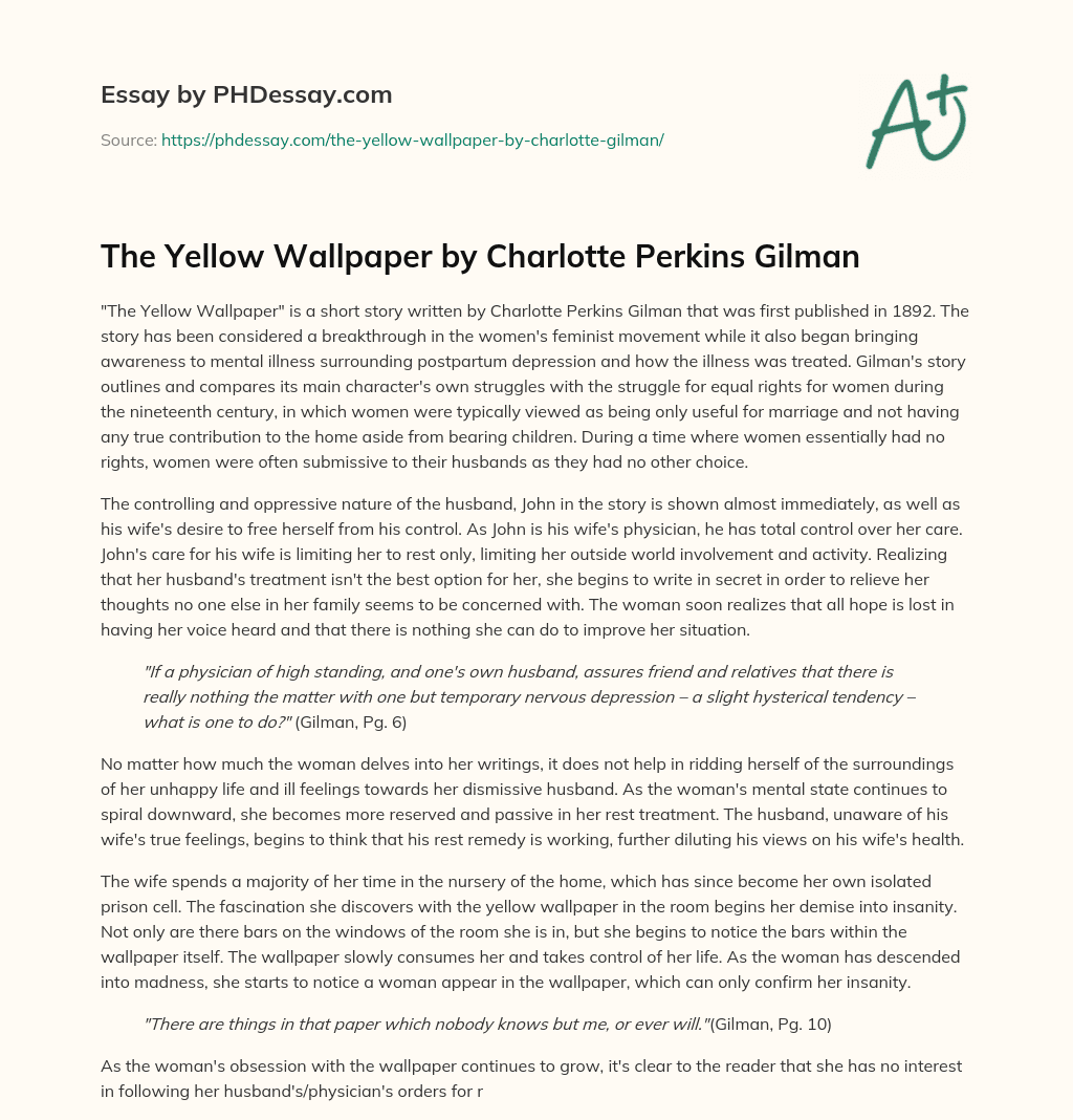 The Yellow Wallpaper by Charlotte Perkins Gilman essay
