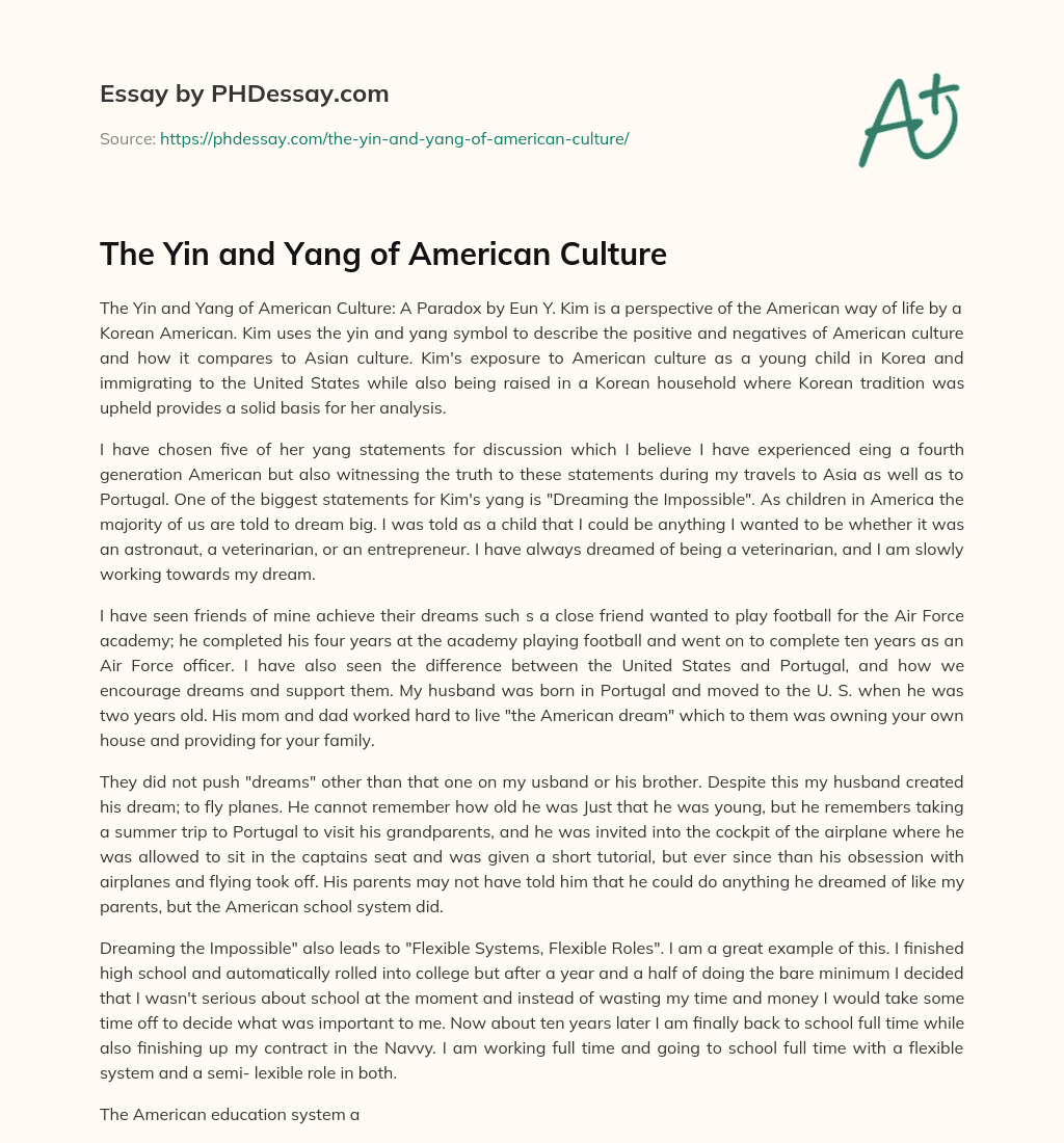 The Yin and Yang of American Culture essay
