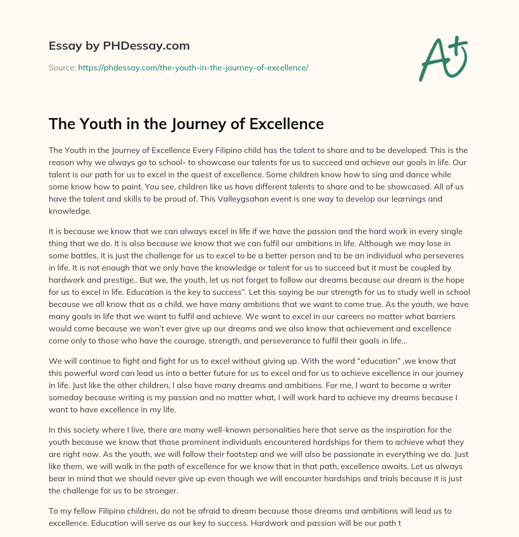 The Youth in the Journey of Excellence essay
