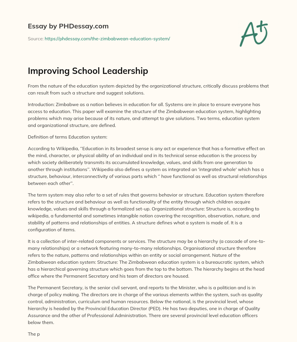 Improving School Leadership essay