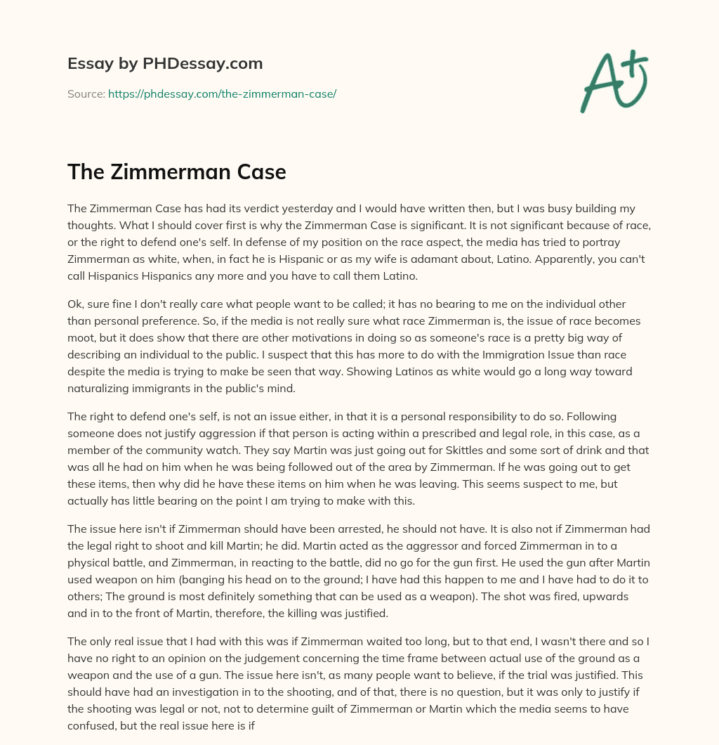 The Zimmerman Case essay