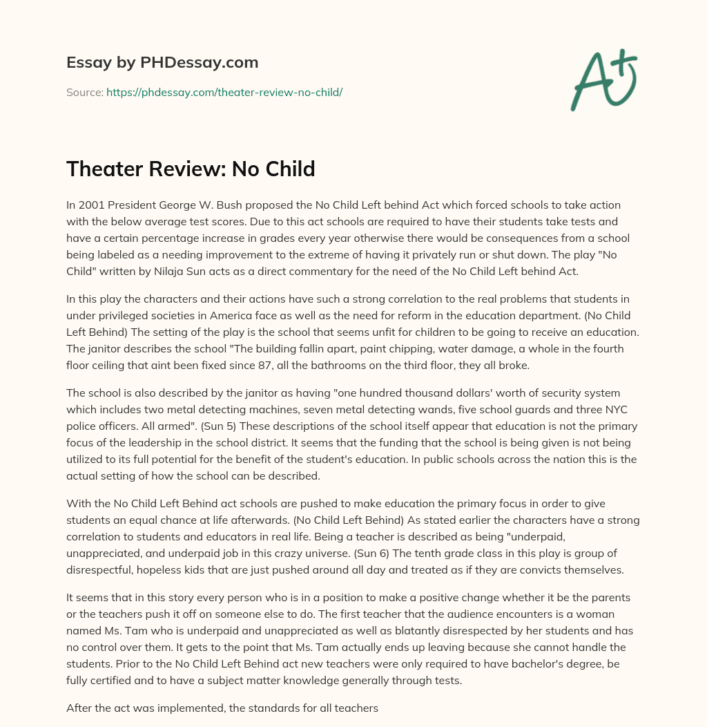 Theater Review: No Child essay