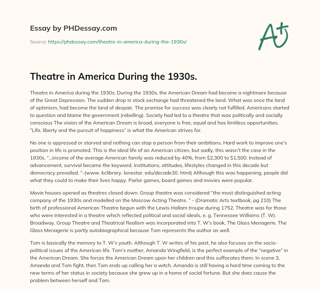 Theatre in America During the 1930s. essay