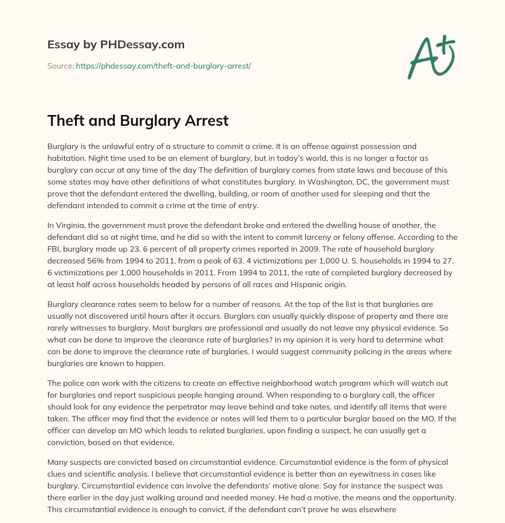 Theft and Burglary Arrest essay