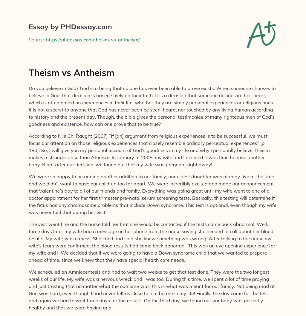 Theism vs Antheism essay