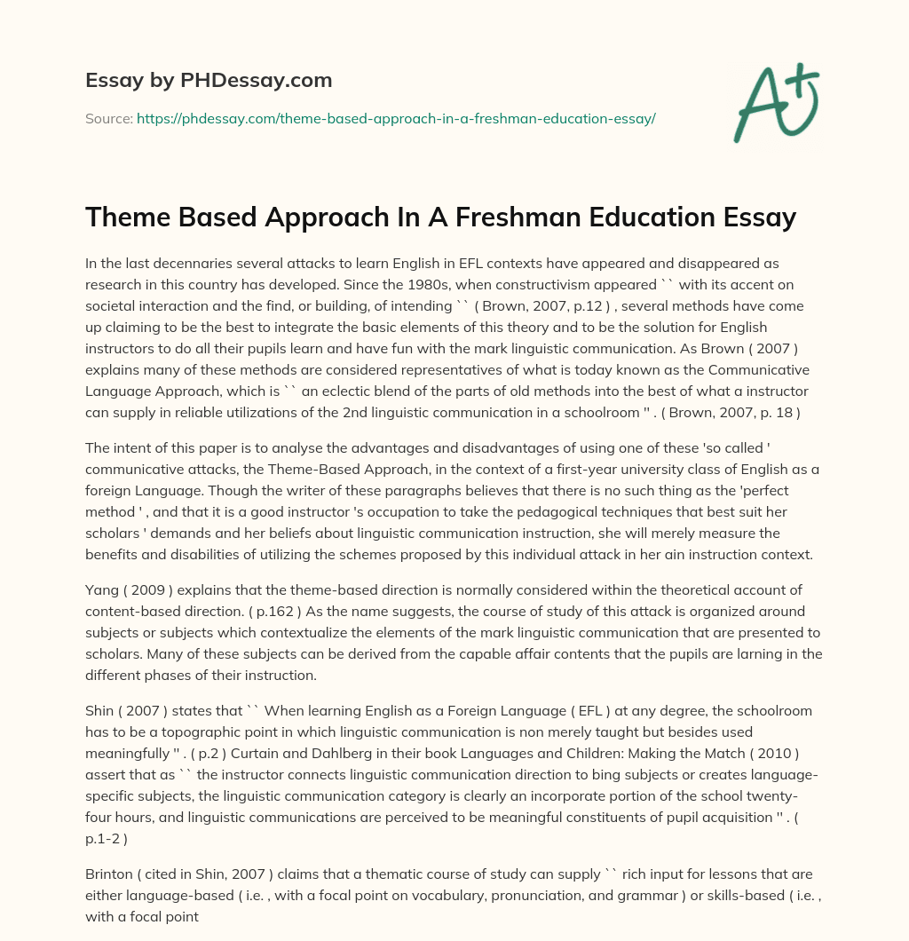 Theme Based Approach In A Freshman Education Essay essay