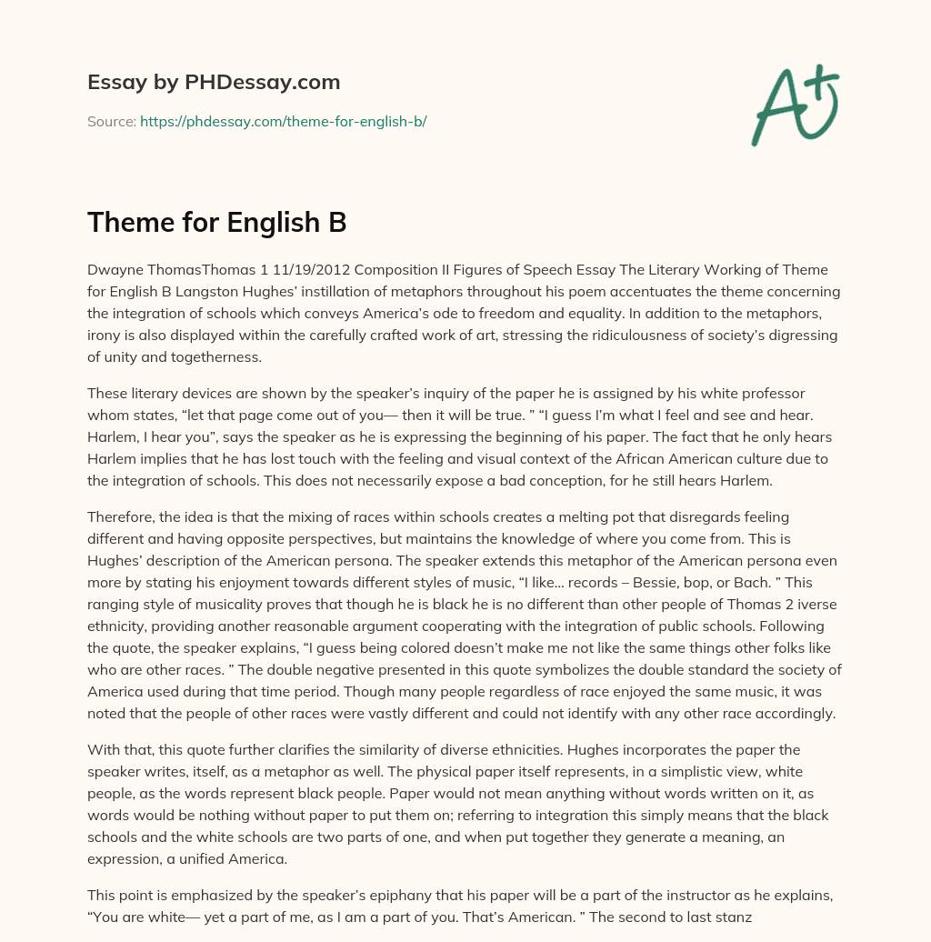 Theme for English B essay