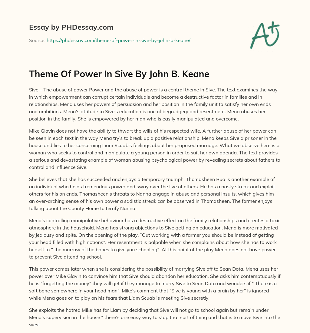 Theme Of Power In Sive By John B. Keane essay