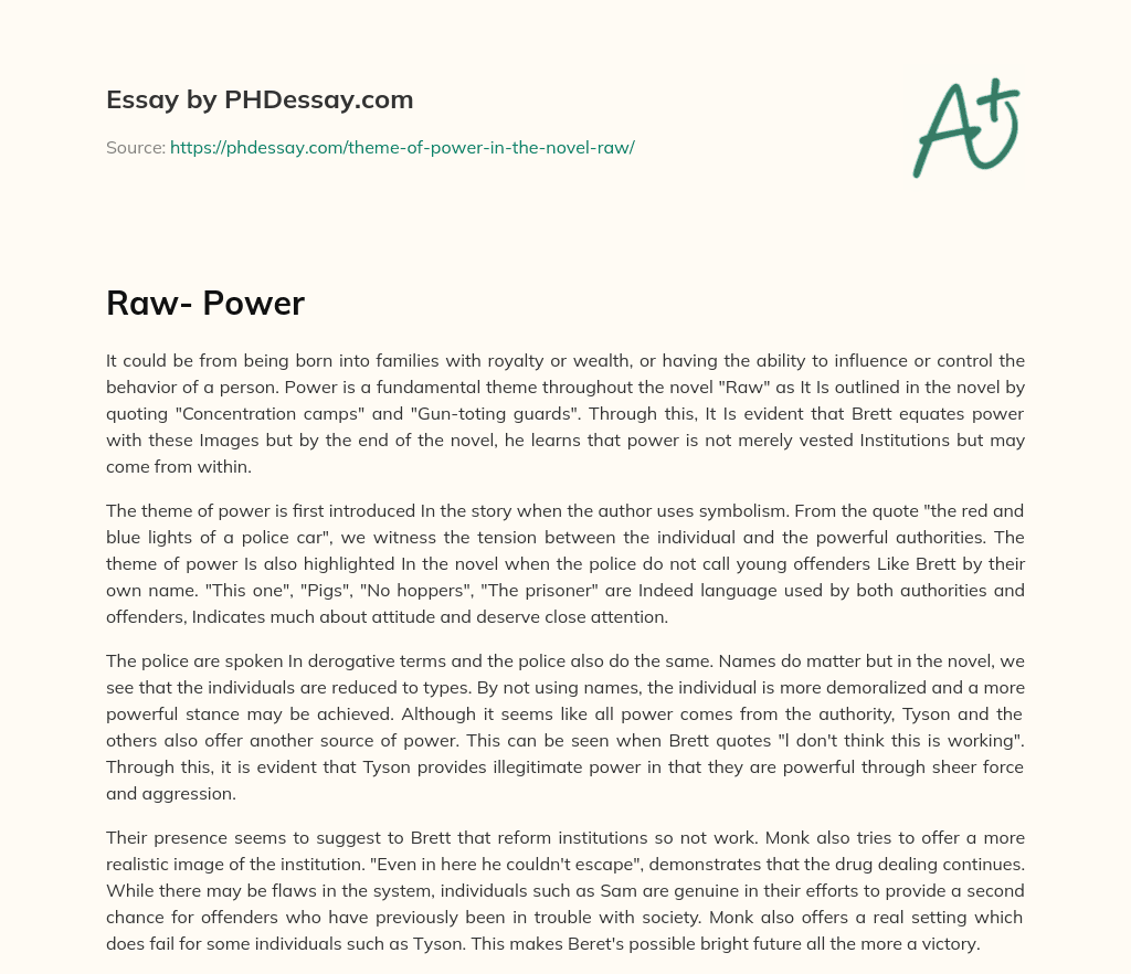 complex understanding of power is revealed in Raw by Scott Monk essay