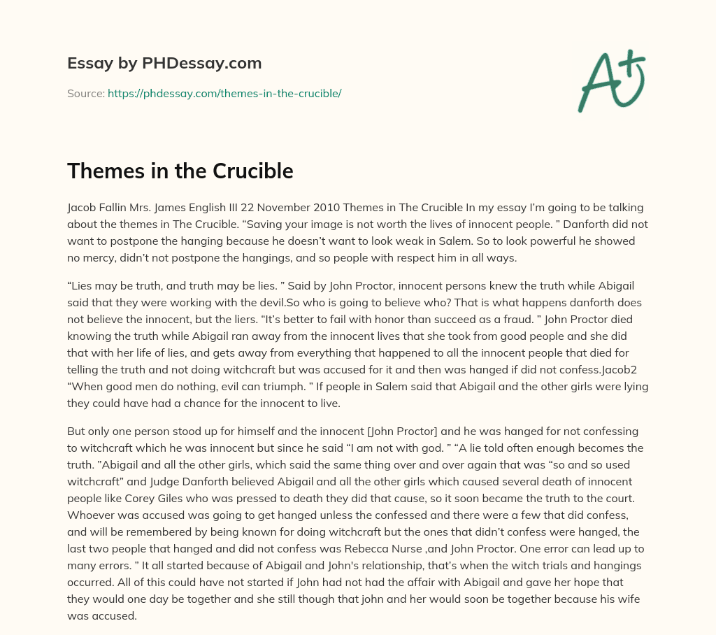 Themes in the Crucible essay