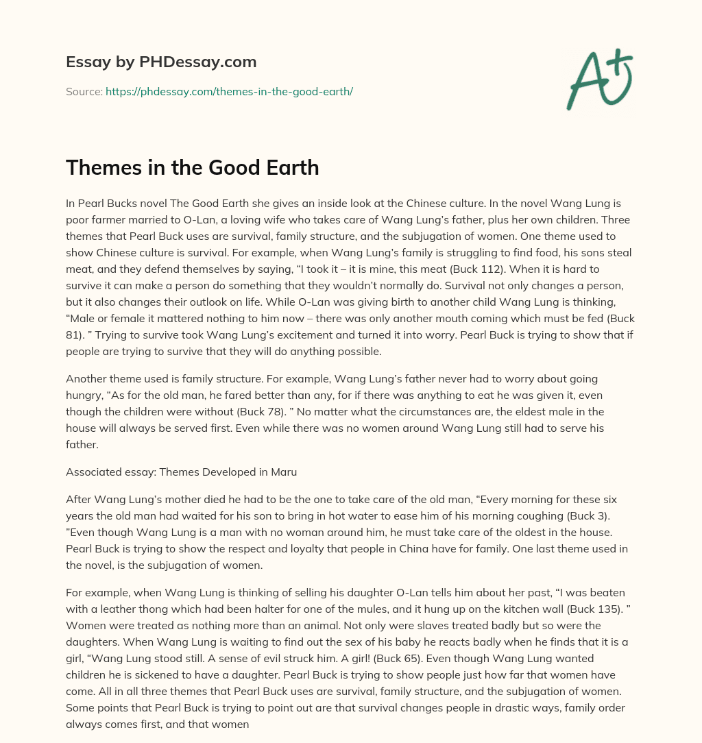 Themes in the Good Earth essay